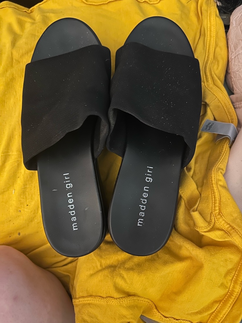 Madden Girl Black Platform Wide-Band Slide Sandals